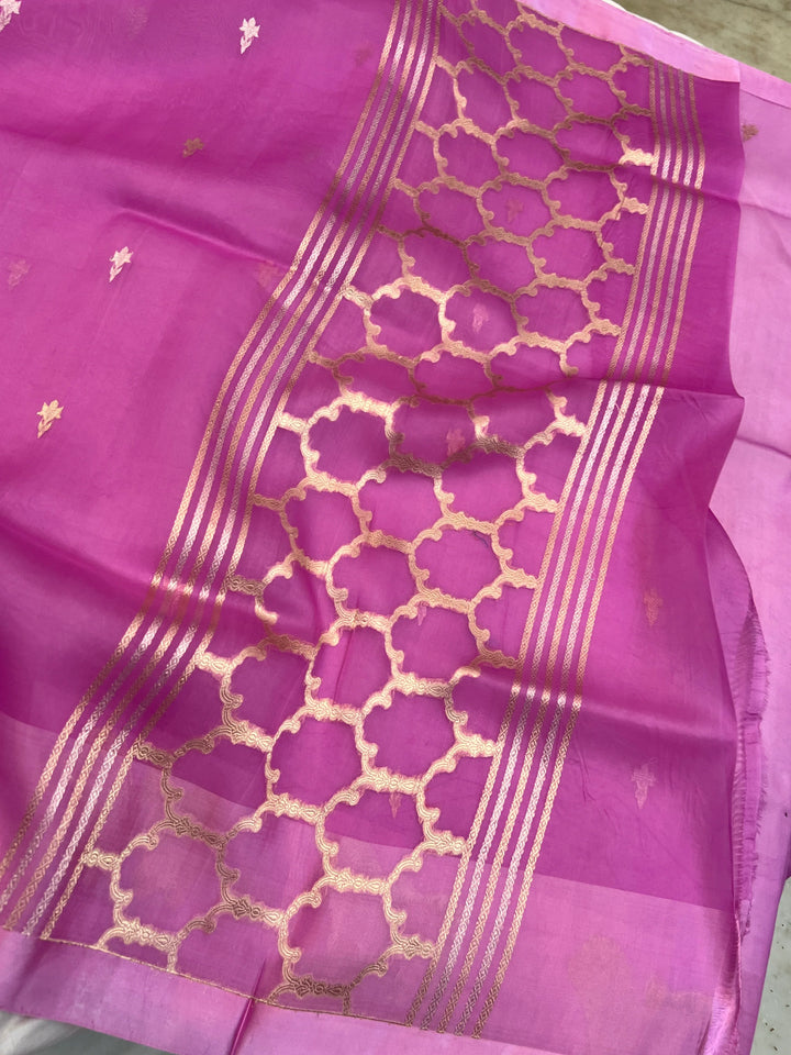 Lavender Pure Kora Silk Handloom Banarasi Saree