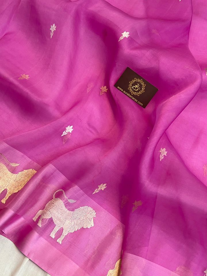Lavender Pure Kora Silk Handloom Banarasi Saree