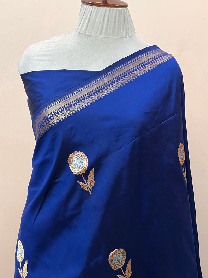 Royal Blue Pure Katan Silk Handloom Banarasi Saree