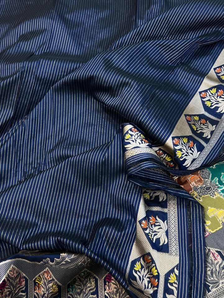 Buy Navy Blue Rangkaat Banarasi Katan Silk Saree - AuraBenaras