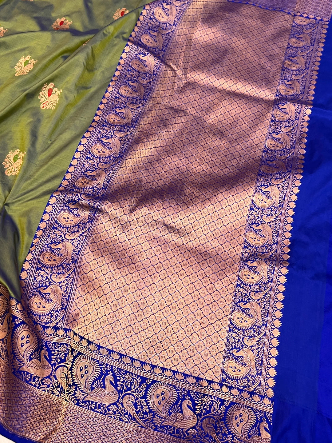 Dusty Pista Green Pure Katan Silk Handloom Banarasi Saree