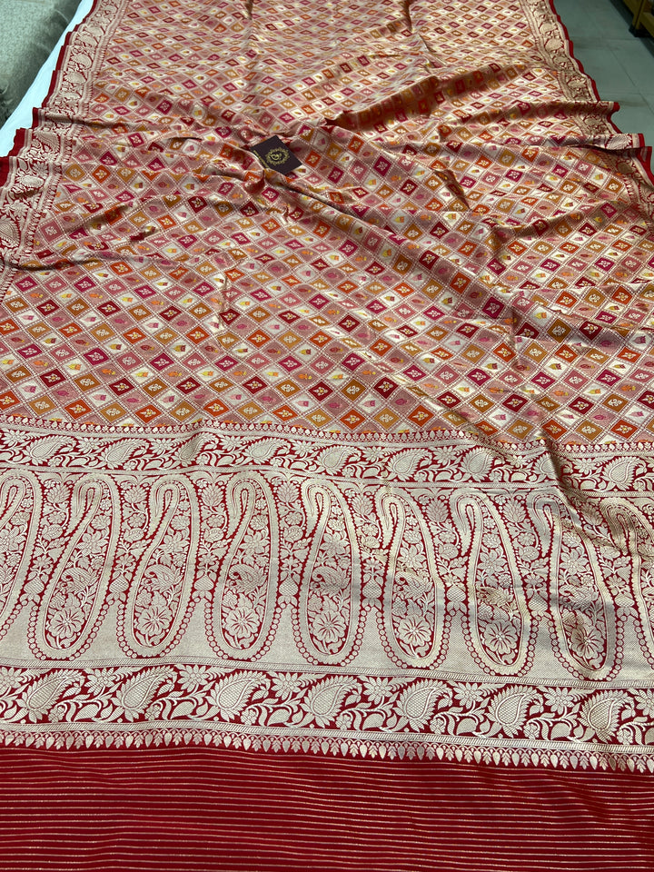 Buy Red Rangkaat Banarasi Katan Silk Saree - AuraBenaras