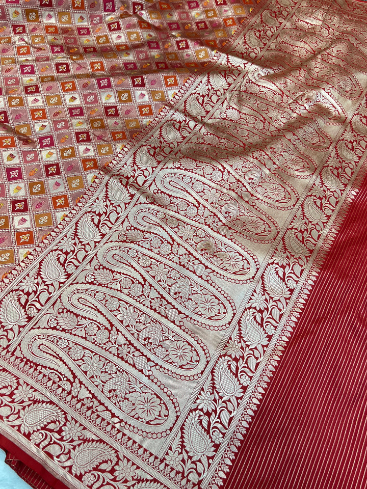 Buy Red Rangkaat Banarasi Katan Silk Saree - AuraBenaras