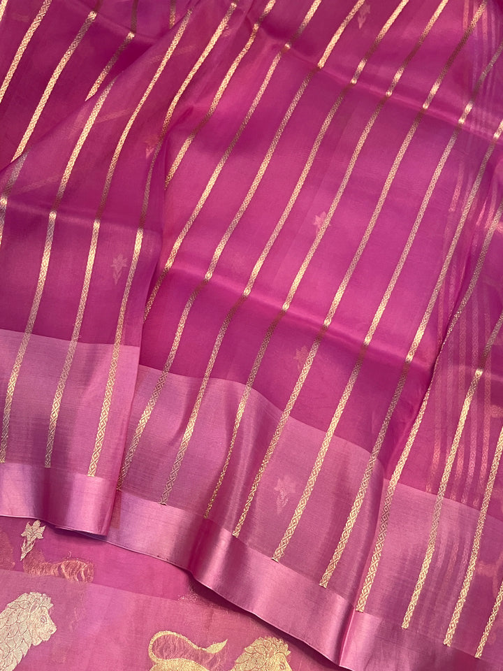 Lavender Pure Kora Silk Handloom Banarasi Saree