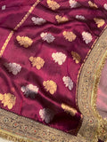 Wine Pure Banarasi Handloom Tissue Silk Saree - Aura Benaras