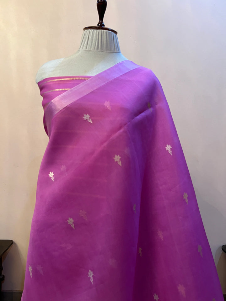 Lavender Pure Kora Silk Handloom Banarasi Saree