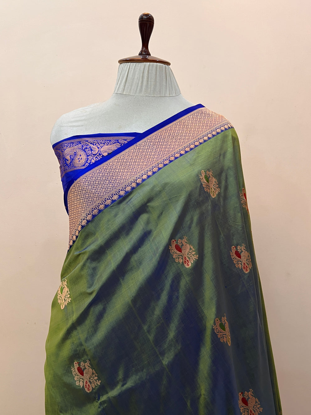 Dusty Pista Green Pure Katan Silk Handloom Banarasi Saree