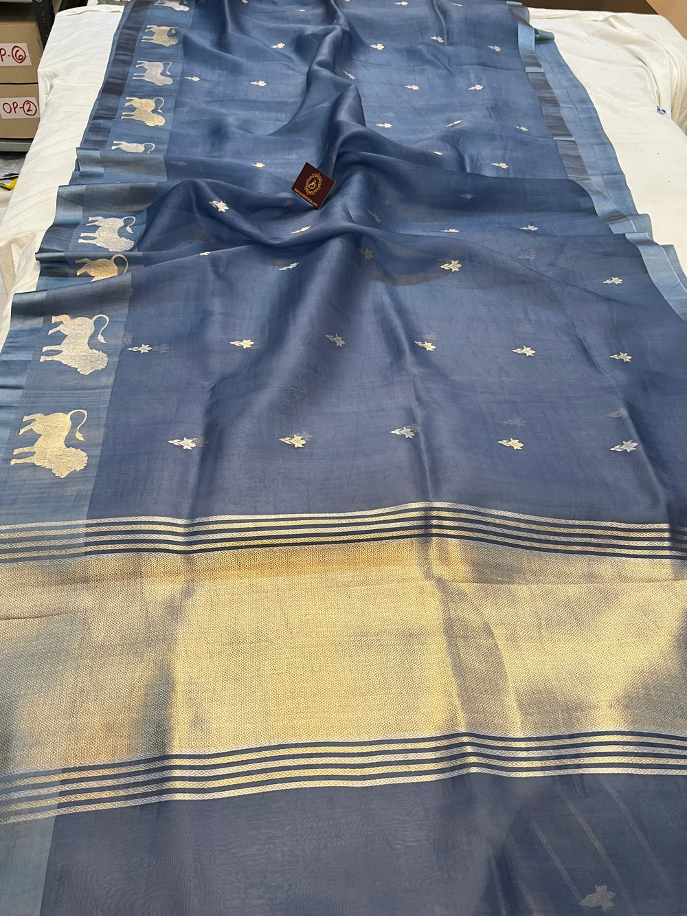 Grey Pure Kora Silk Handloom Banarasi Saree