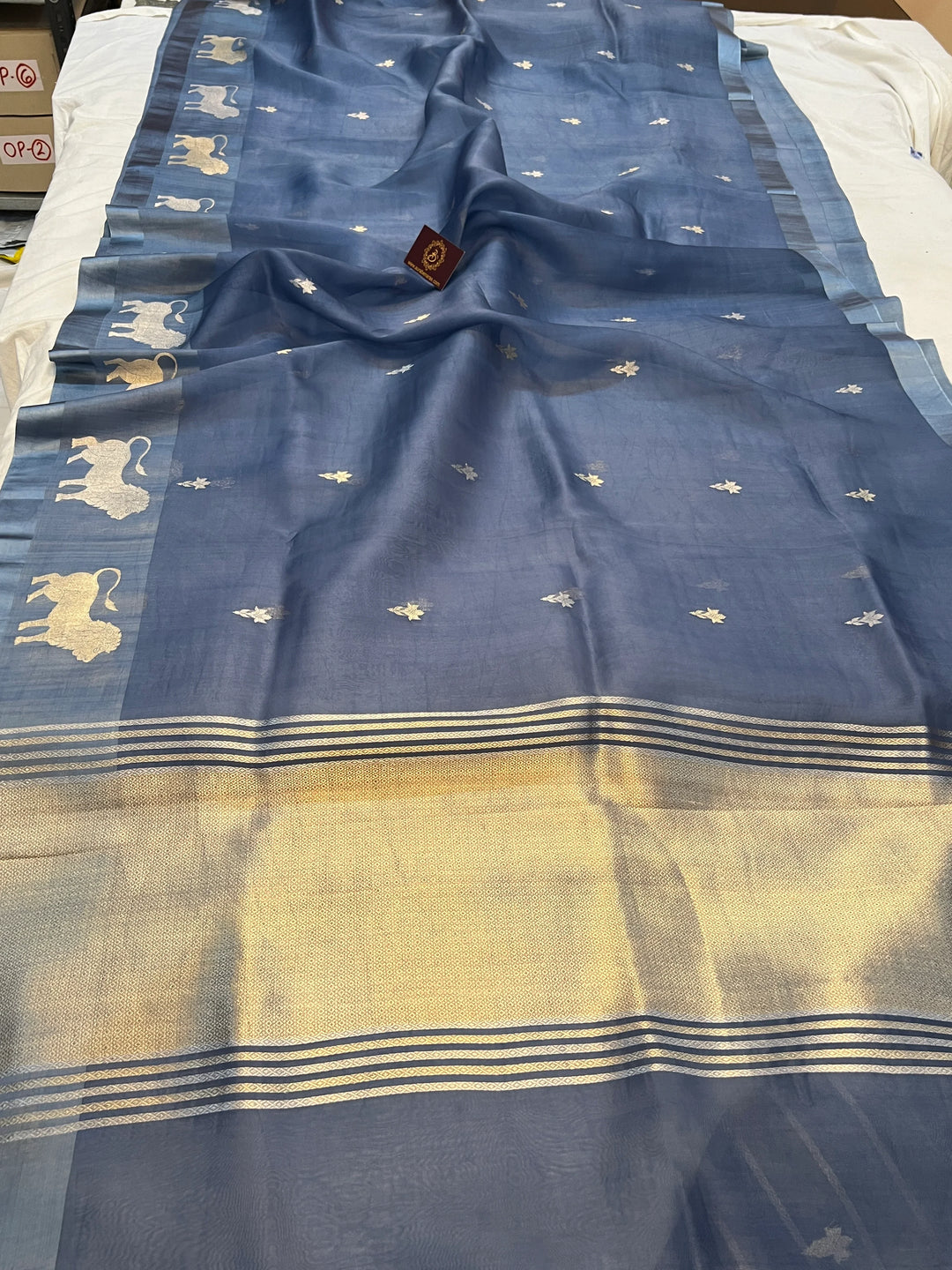 Grey Pure Kora Silk Handloom Banarasi Saree