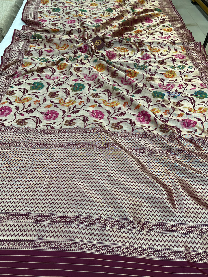 Wine Katan Silk Handloom Banarasi Saree | Aura Benaras