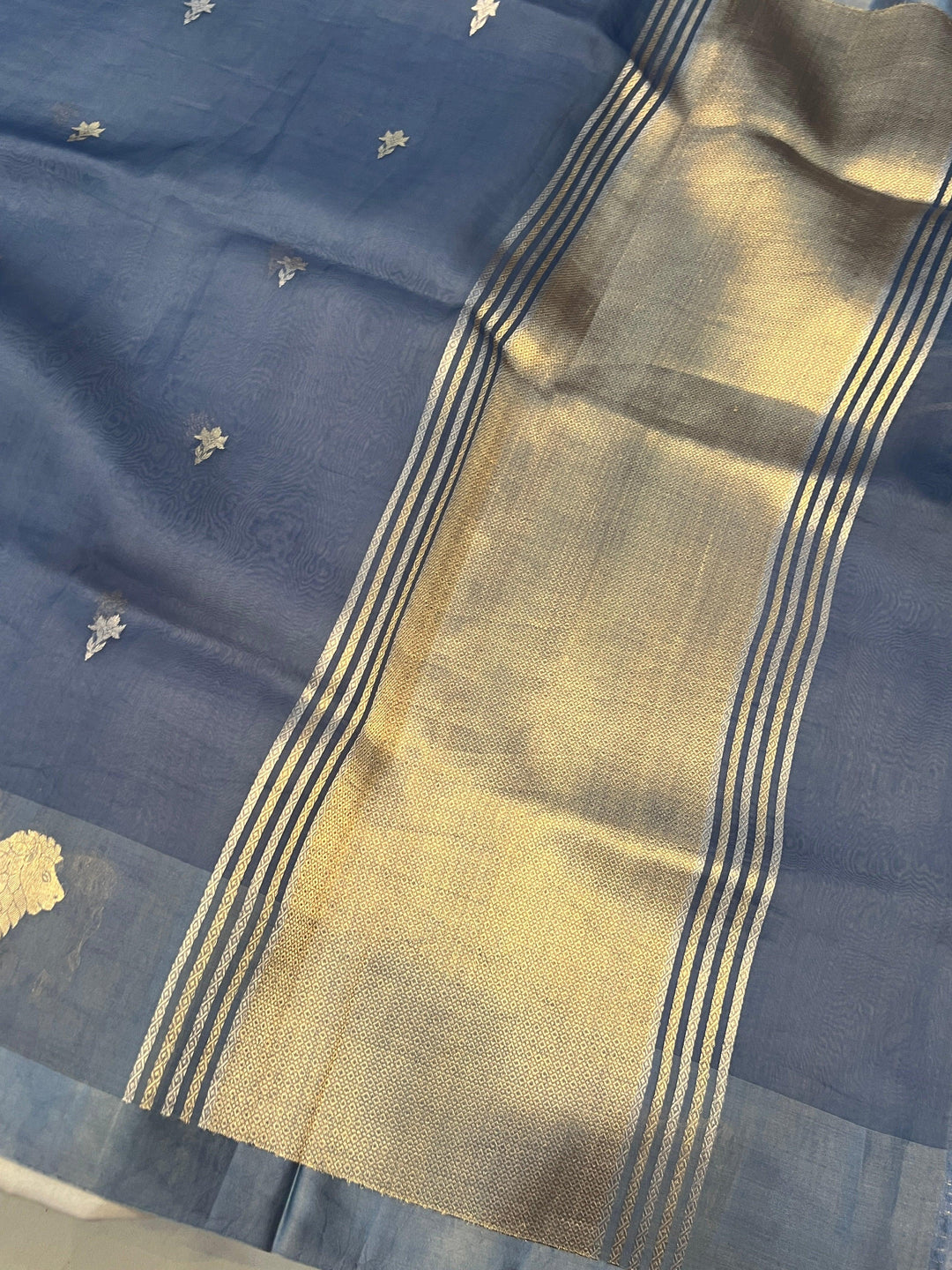 Grey Pure Kora Silk Handloom Banarasi Saree