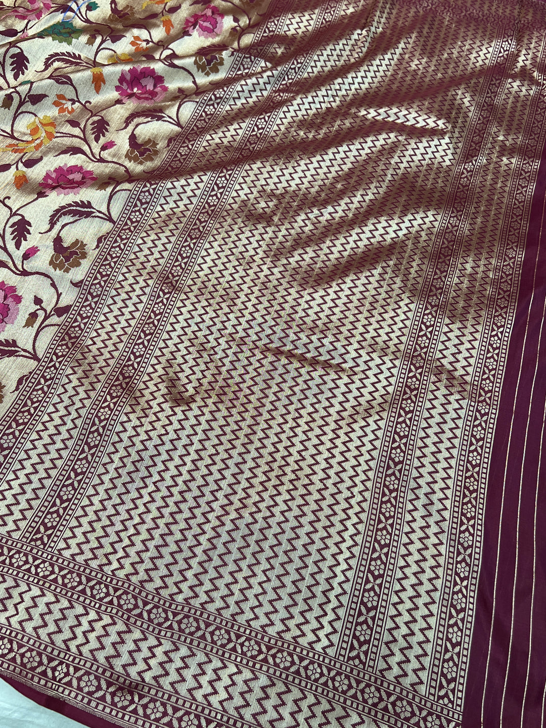 Wine Katan Silk Handloom Banarasi Saree | Aura Benaras