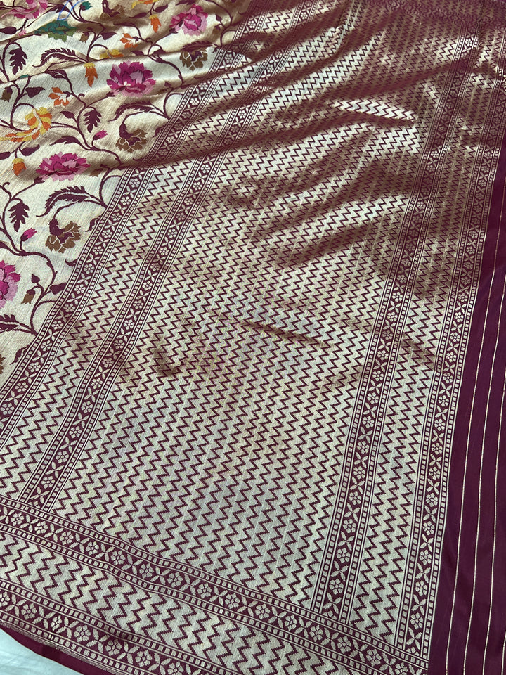 Wine Katan Silk Handloom Banarasi Saree | Aura Benaras