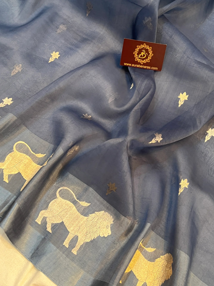 Grey Pure Kora Silk Handloom Banarasi Saree