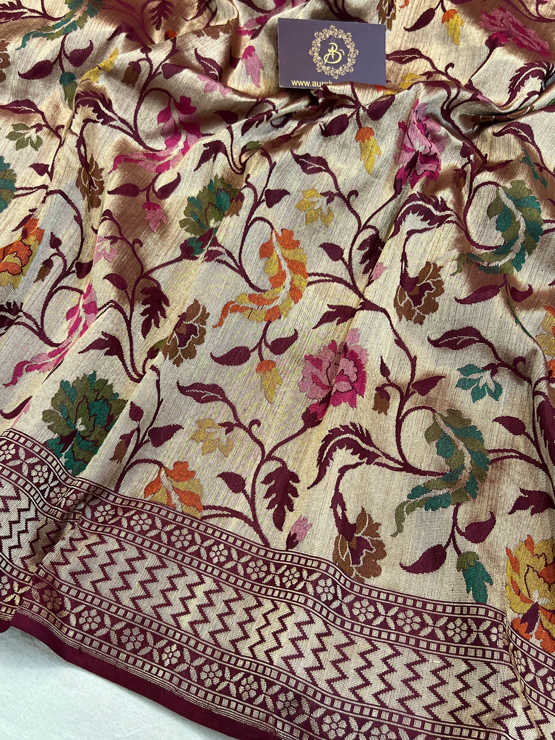 Wine Katan Silk Handloom Banarasi Saree | Aura Benaras
