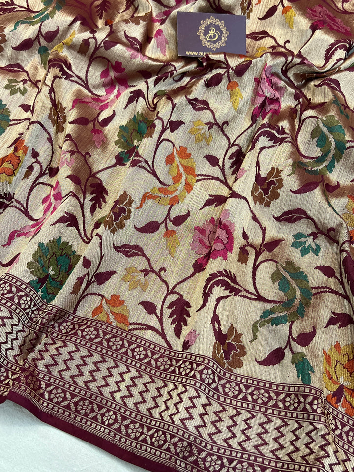 Wine Katan Silk Handloom Banarasi Saree | Aura Benaras