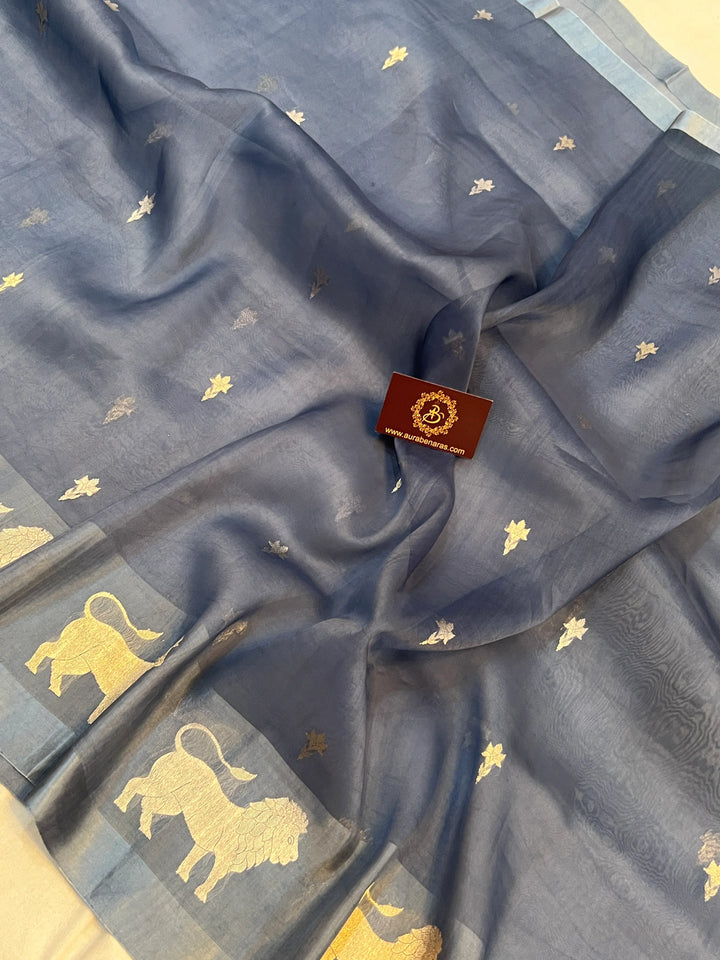 Grey Pure Kora Silk Handloom Banarasi Saree