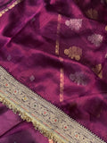 Wine Pure Banarasi Handloom Tissue Silk Saree - Aura Benaras