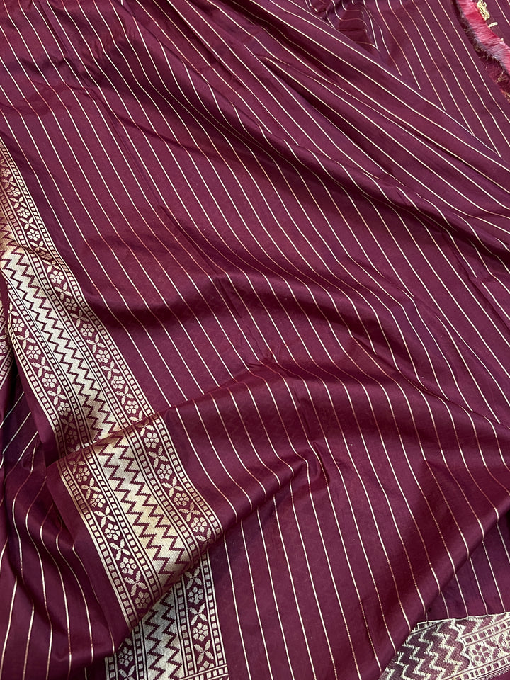 Wine Katan Silk Handloom Banarasi Saree | Aura Benaras