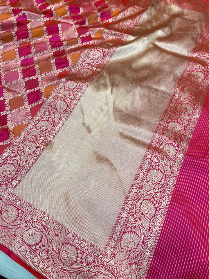 Buy Pink Rangkaat Banarasi Katan Silk Saree - AuraBenaras