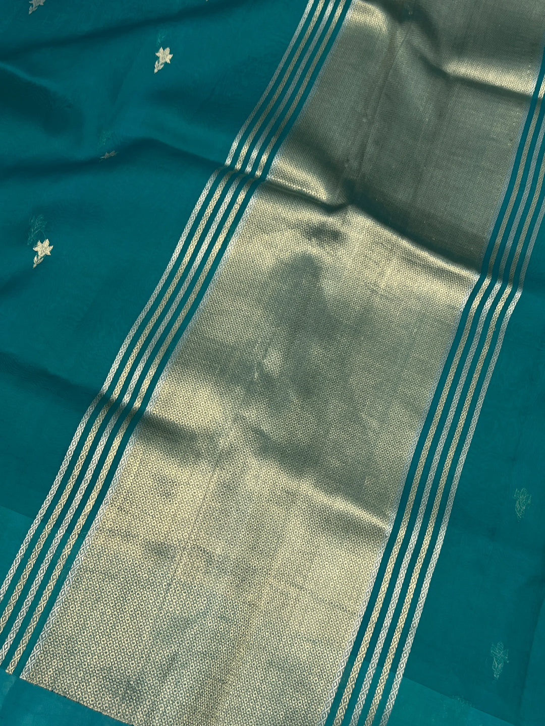 Sage Blue Pure Kora Silk Handloom Banarasi Saree