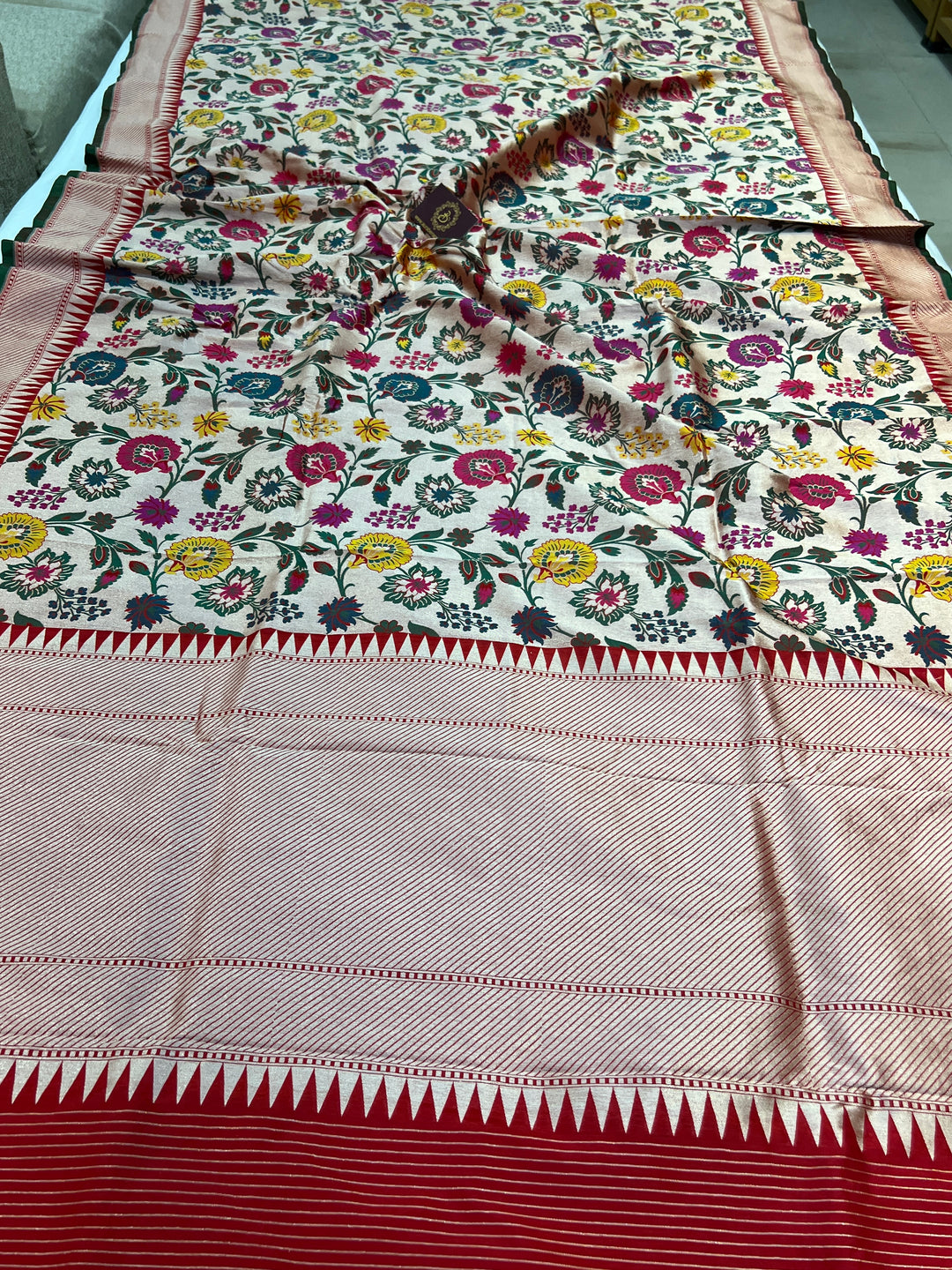 Red Katan Silk Banarasi Saree | Handloom Jaal with Meenakari