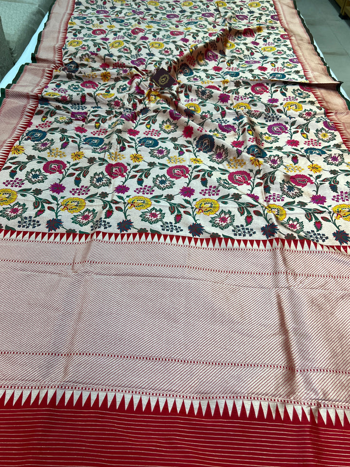 Red Katan Silk Banarasi Saree | Handloom Jaal with Meenakari