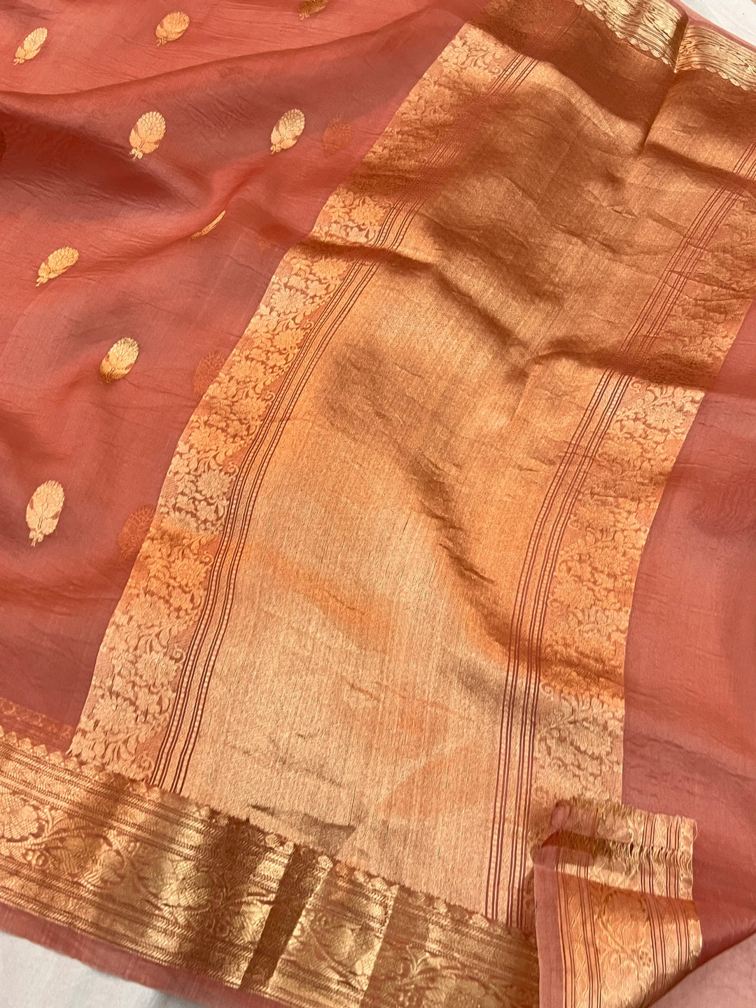 Rose Pink Banarasi Handloom Kora Silk Saree