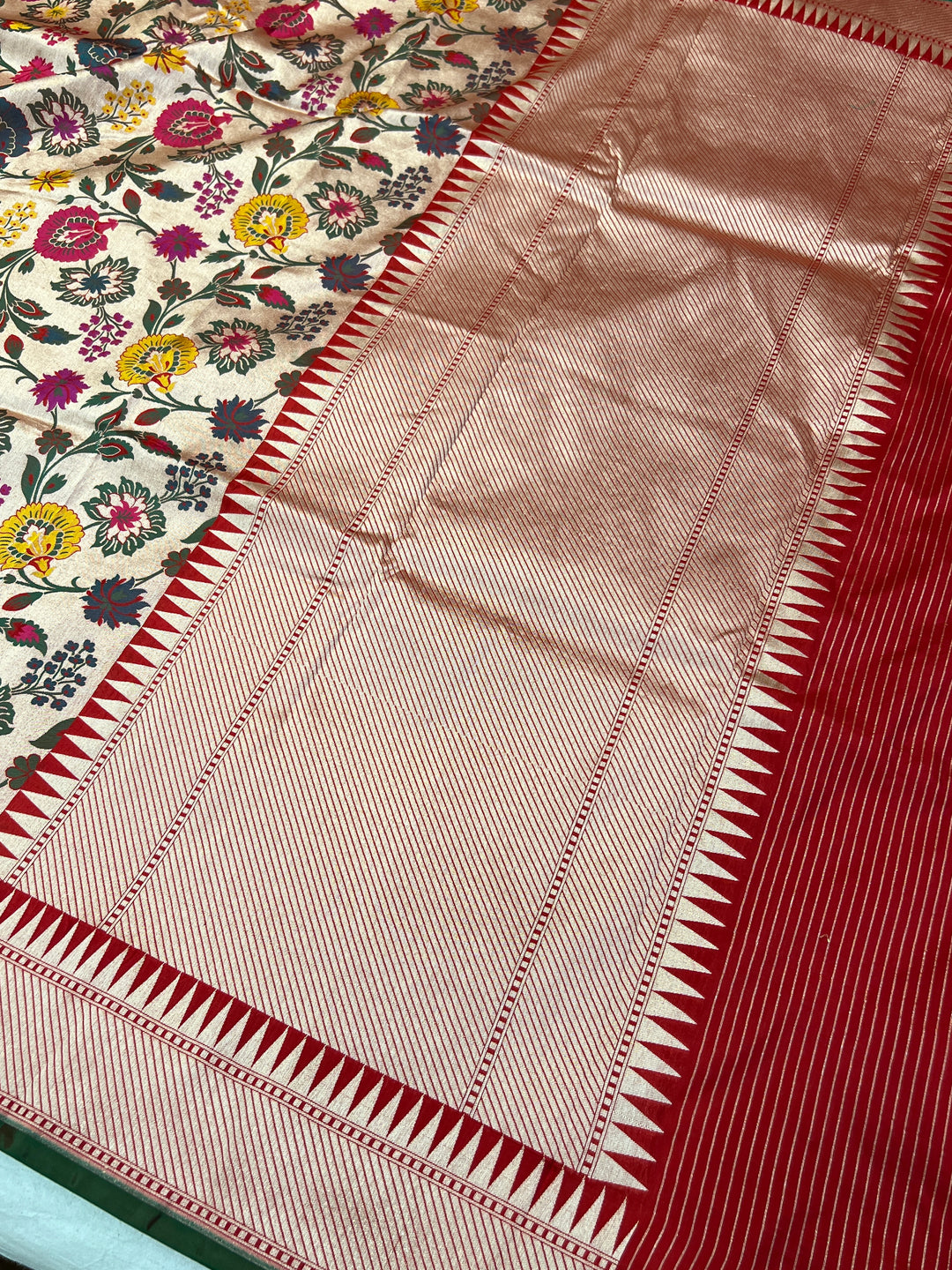 Red Katan Silk Banarasi Saree | Handloom Jaal with Meenakari