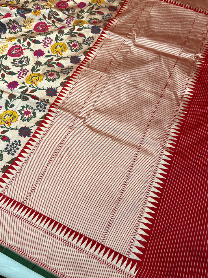 Red Katan Silk Banarasi Saree | Handloom Jaal with Meenakari