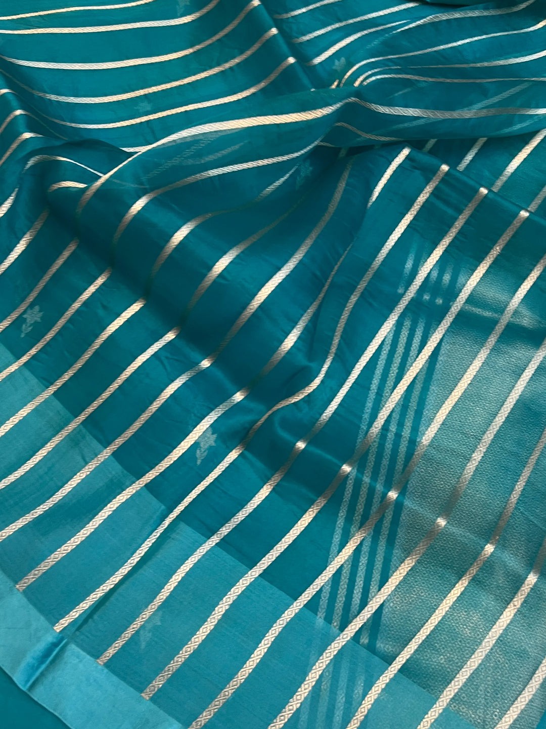 Sage Blue Pure Kora Silk Handloom Banarasi Saree