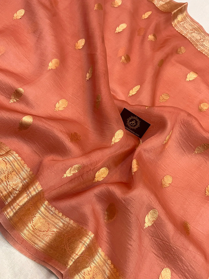 Rose Pink Banarasi Handloom Kora Silk Saree