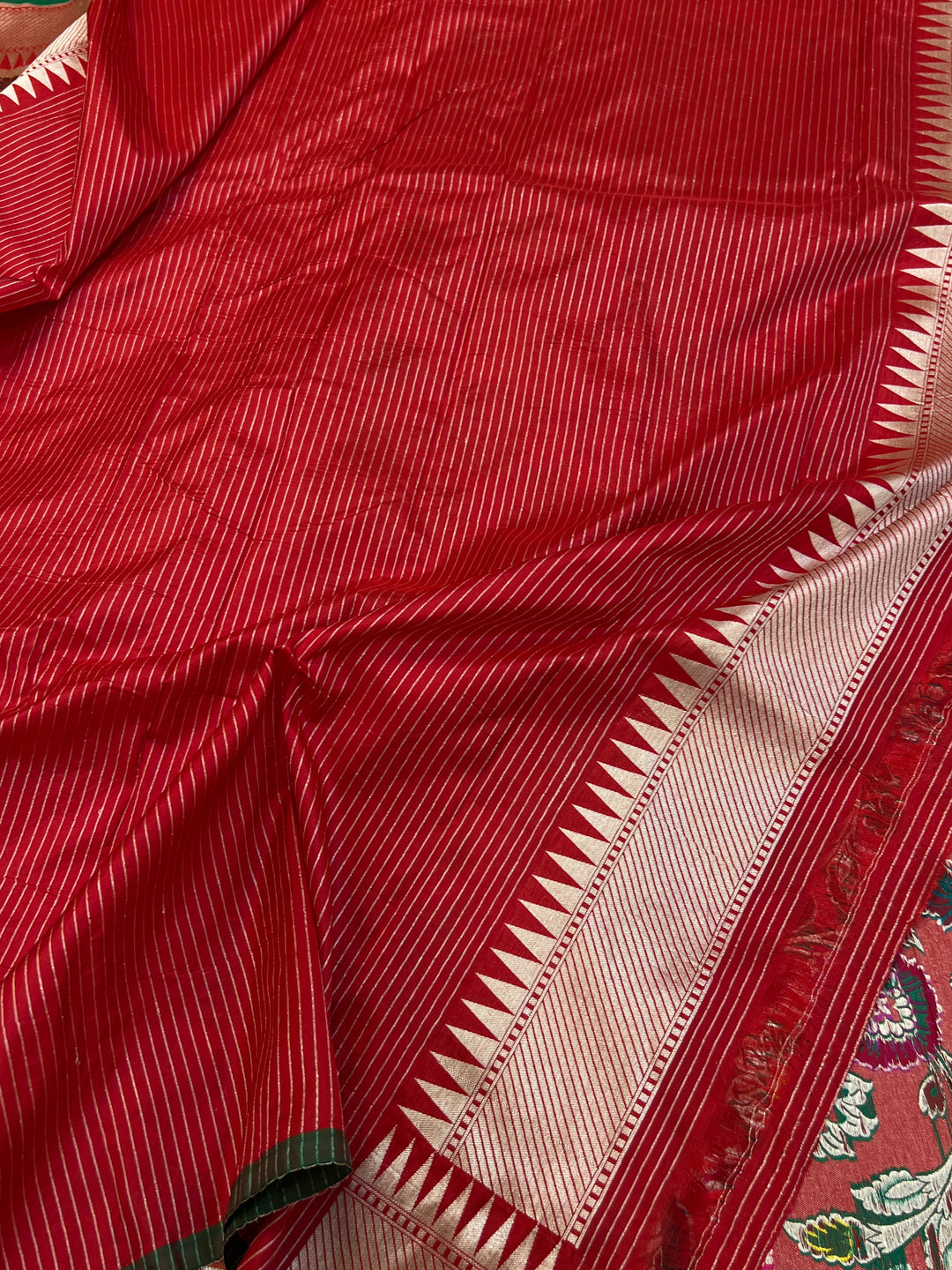 Red Katan Silk Banarasi Saree | Handloom Jaal with Meenakari