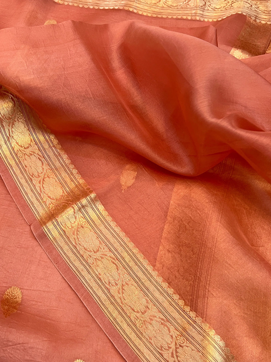 Rose Pink Banarasi Handloom Kora Silk Saree