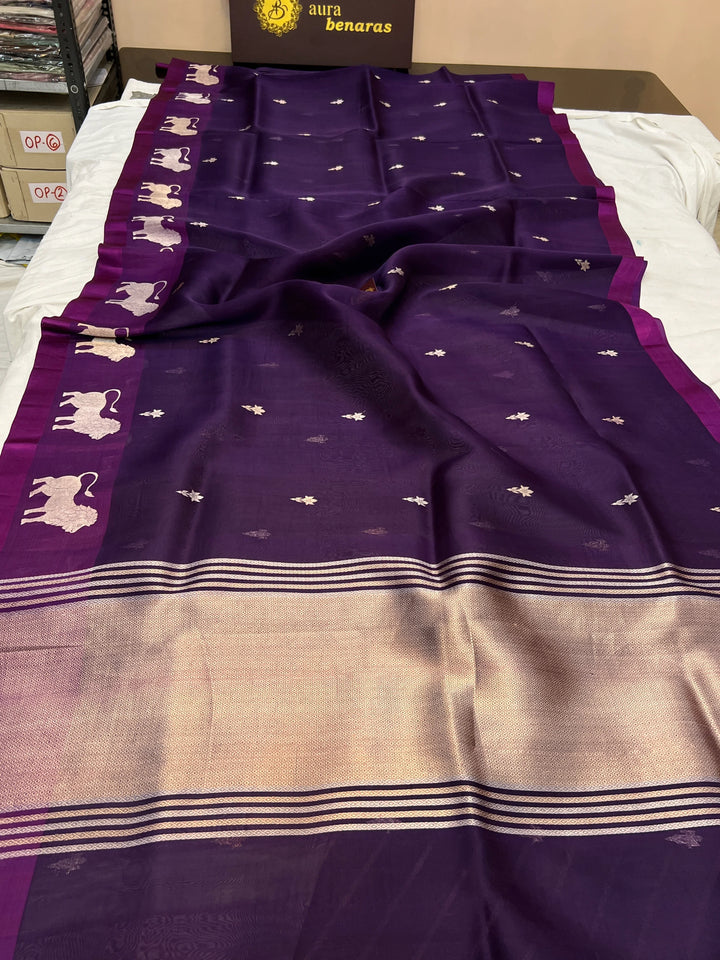 Purple Pure Kora Silk Handloom Banarasi Saree