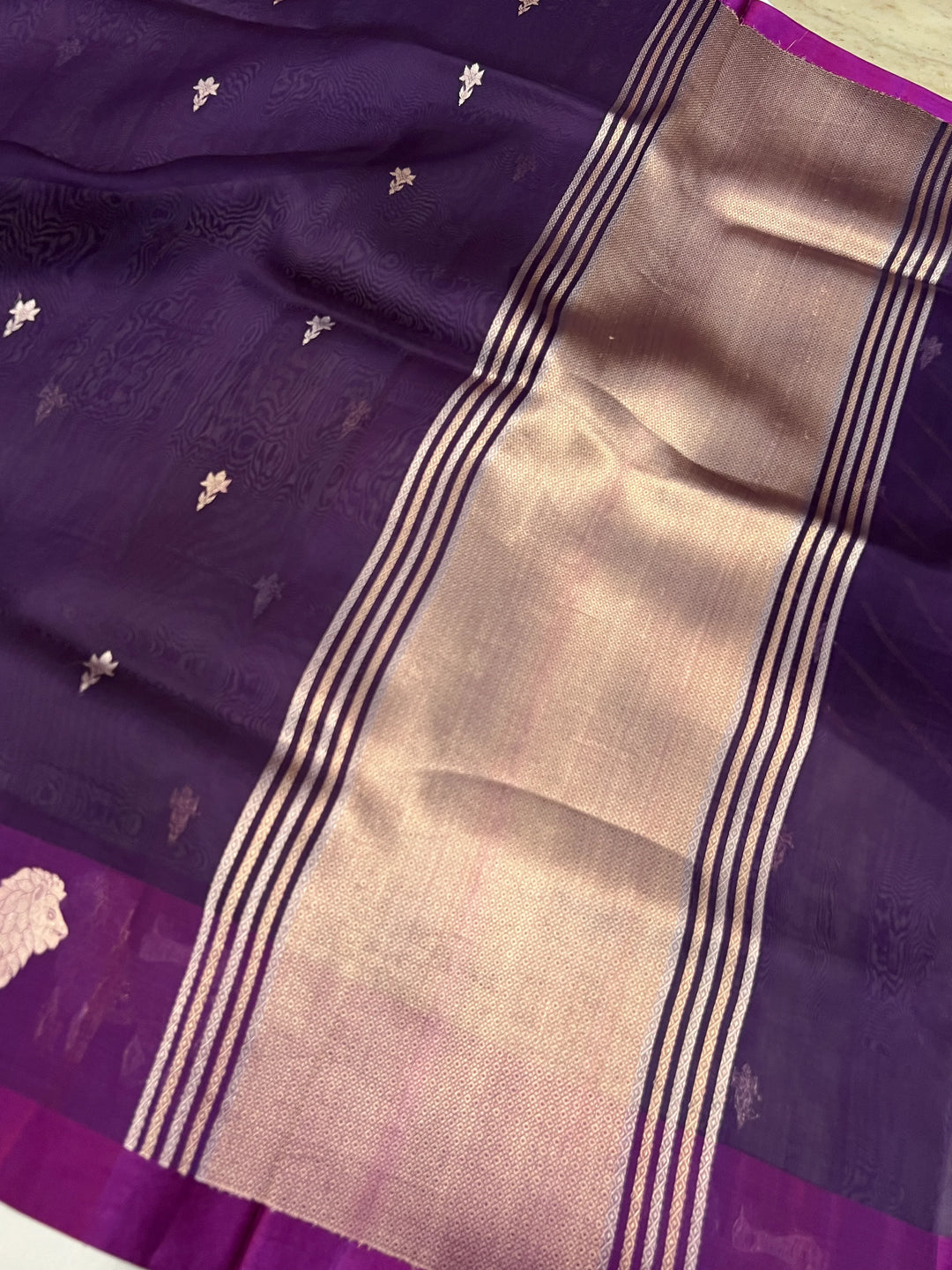 Purple Pure Kora Silk Handloom Banarasi Saree