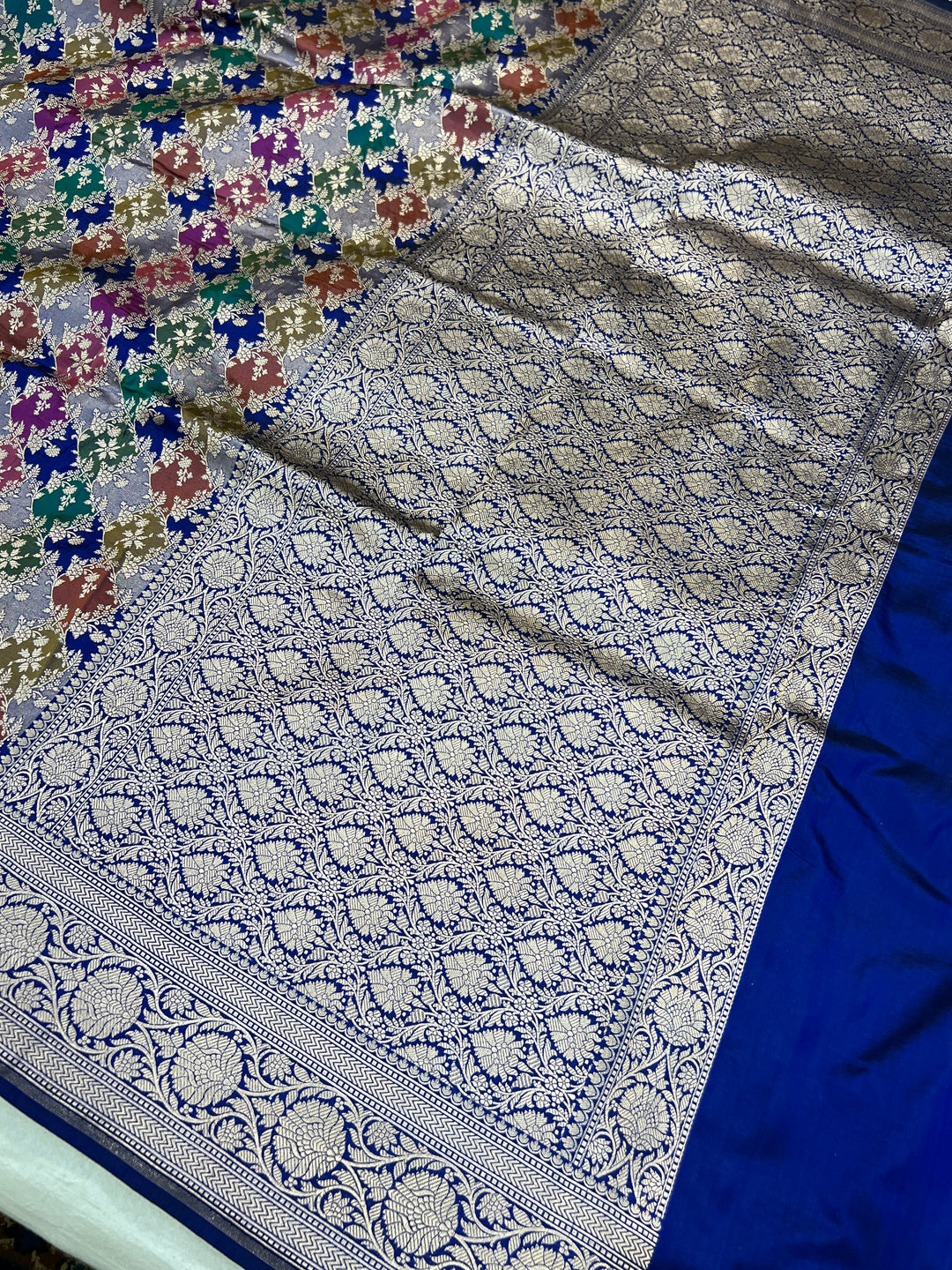 Buy Royal Blue Rangkaat Banarasi Katan Silk Saree - AuraBenaras
