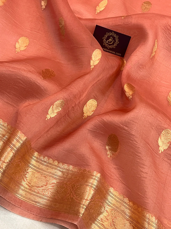 Rose Pink Banarasi Handloom Kora Silk Saree