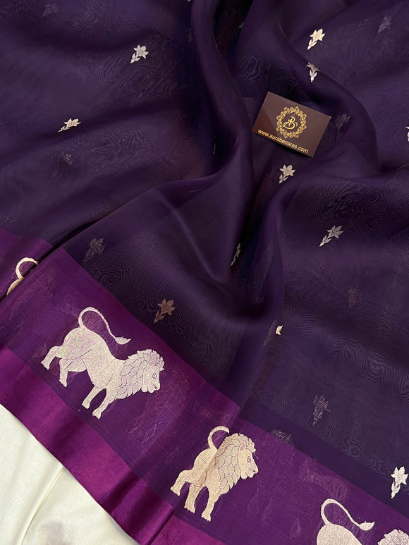 Purple Pure Kora Silk Handloom Banarasi Saree