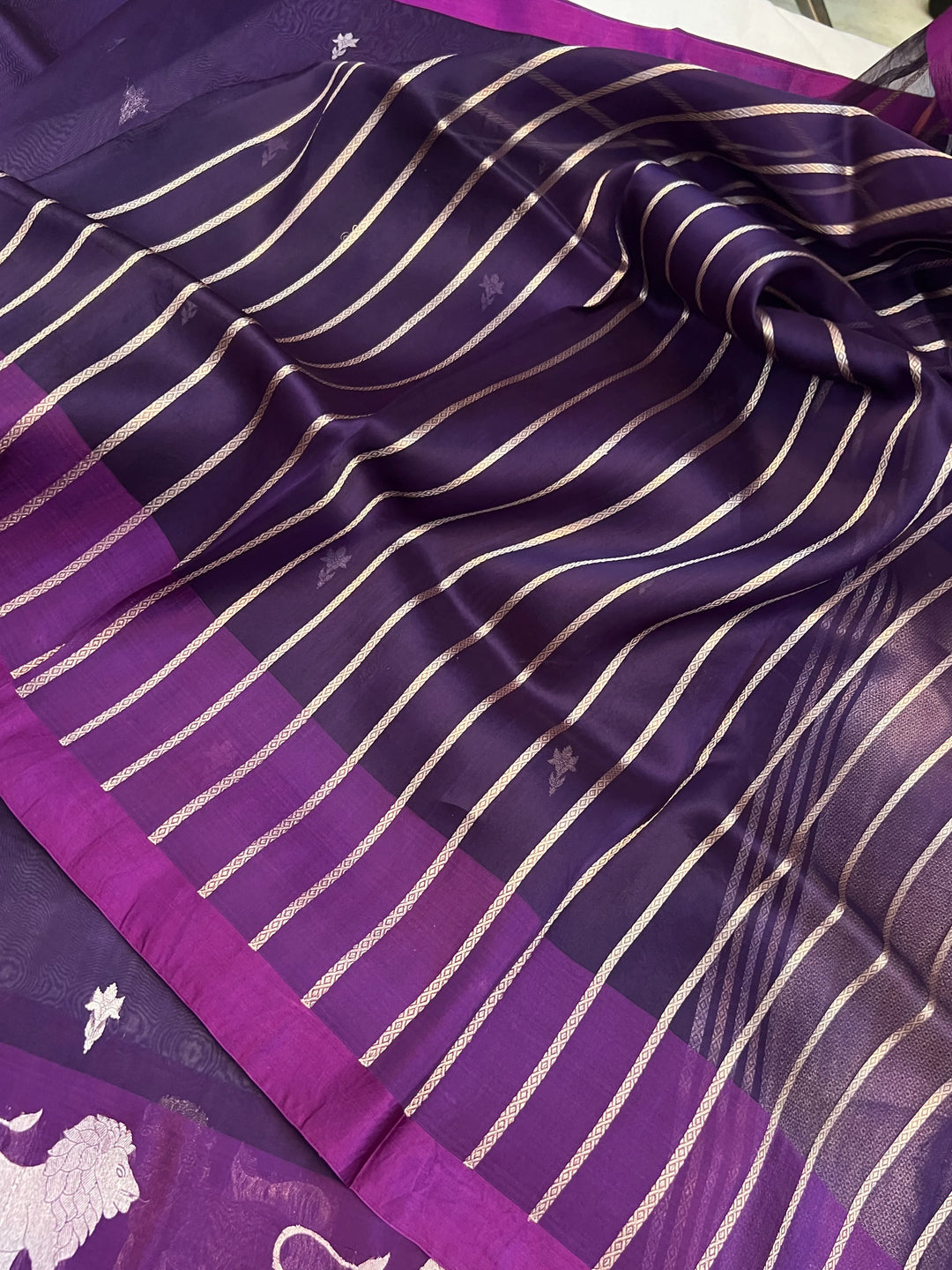 Purple Pure Kora Silk Handloom Banarasi Saree