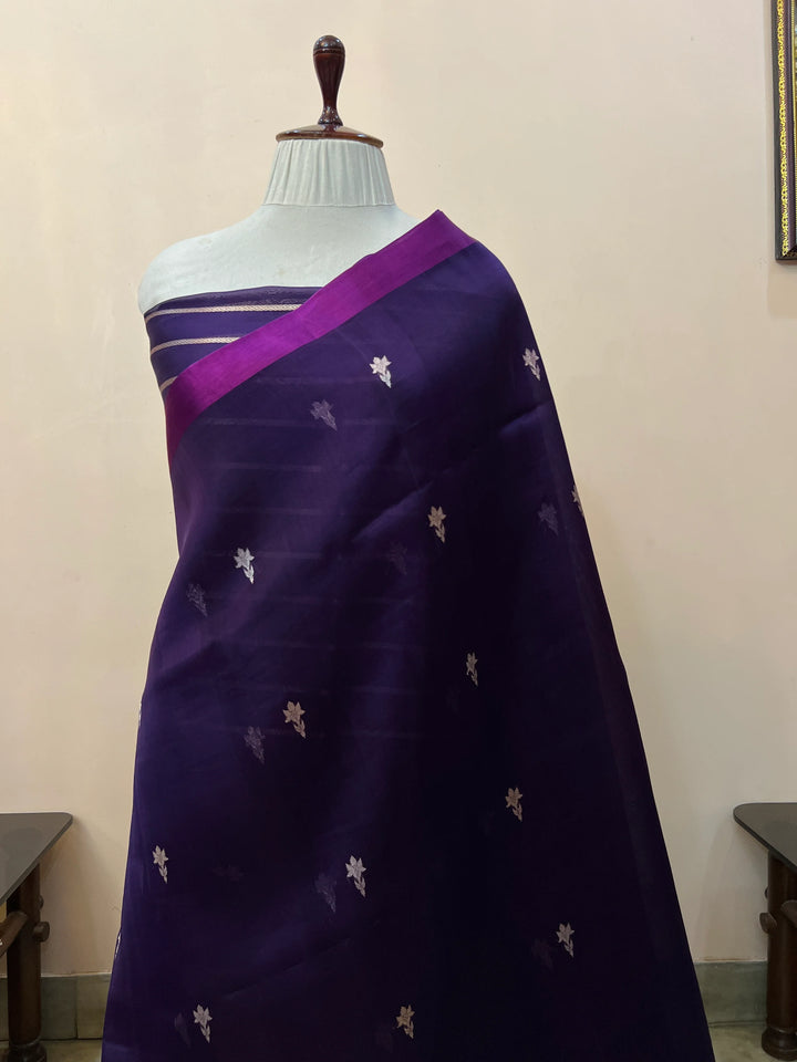 Purple Pure Kora Silk Handloom Banarasi Saree