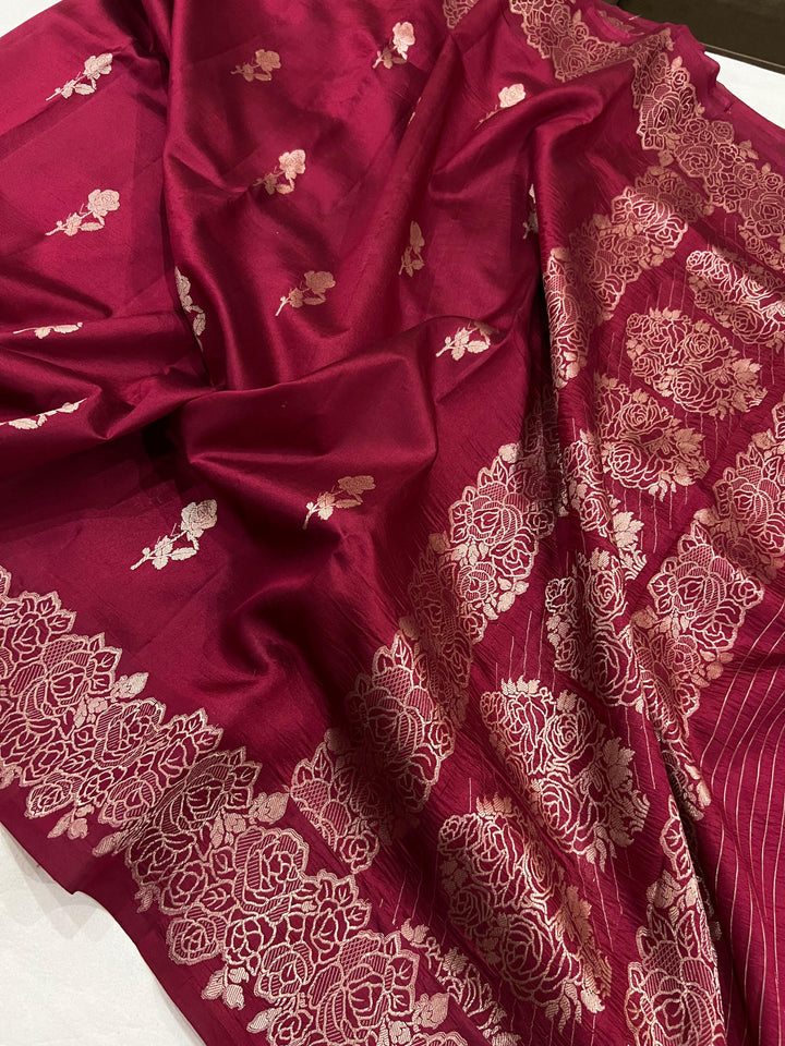 Maroon Pure Banarasi Handloom Silk Saree - Aura Benaras