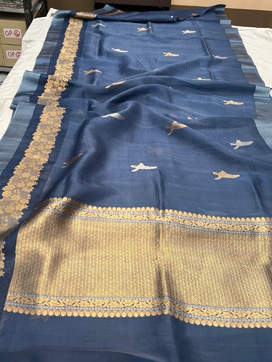 Sage Blue Pure Kora Silk Handloom Banarasi Saree