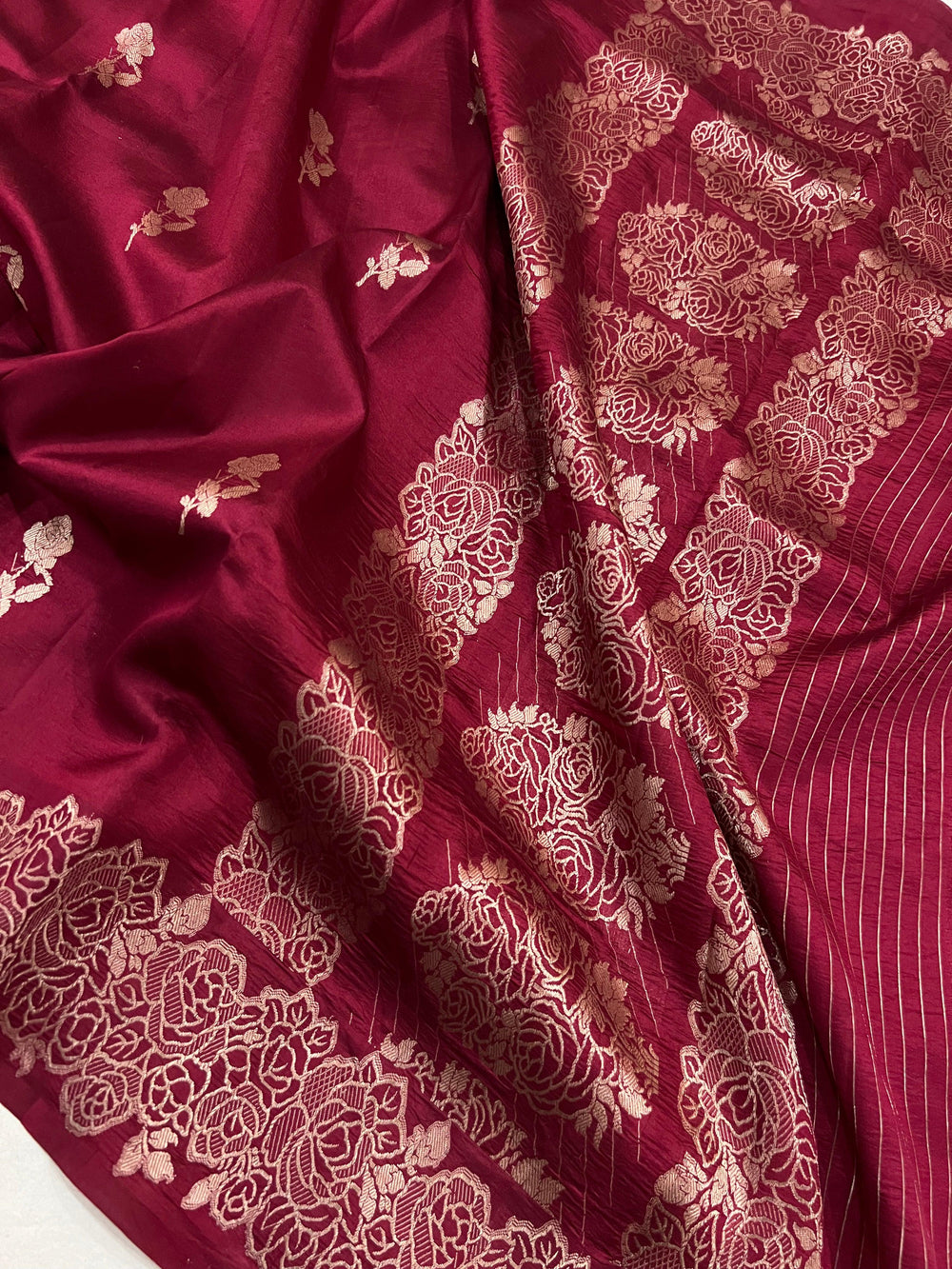 Maroon Pure Banarasi Handloom Silk Saree - Aura Benaras