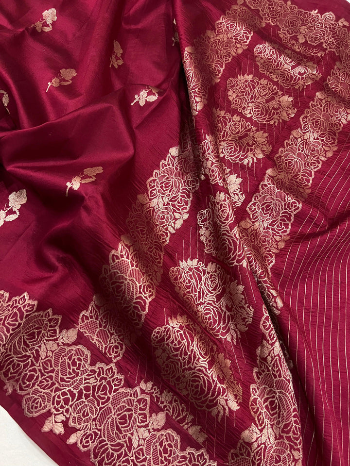 Maroon Pure Banarasi Handloom Silk Saree - Aura Benaras