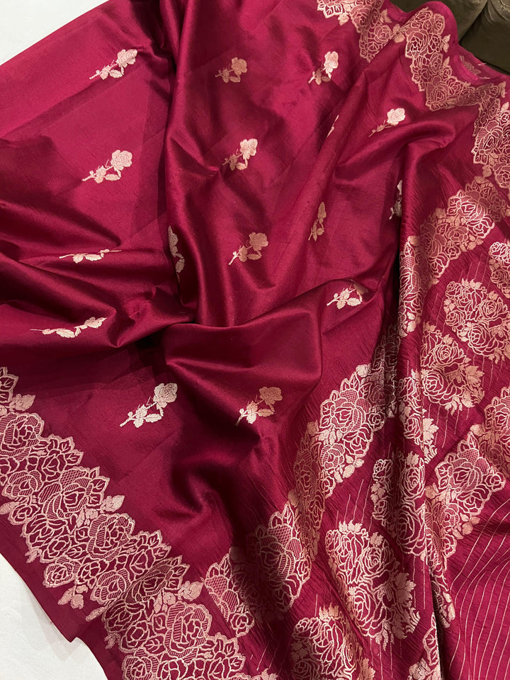 Maroon Pure Banarasi Handloom Silk Saree - Aura Benaras