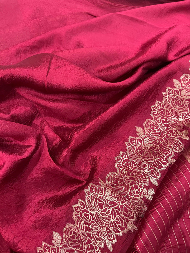 Maroon Pure Banarasi Handloom Silk Saree - Aura Benaras