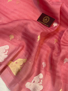 Onion Pink Pure Banarasi Handloom Silk Saree - Aura Benaras