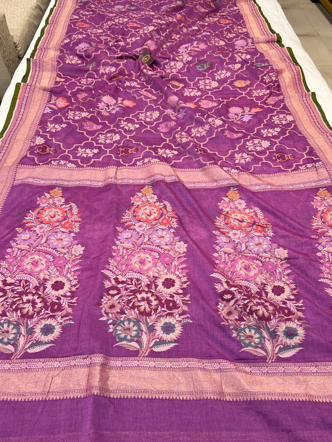Dusty Lavender Cotton Silk Jamdani Saree with Meenakari Handloom Weave