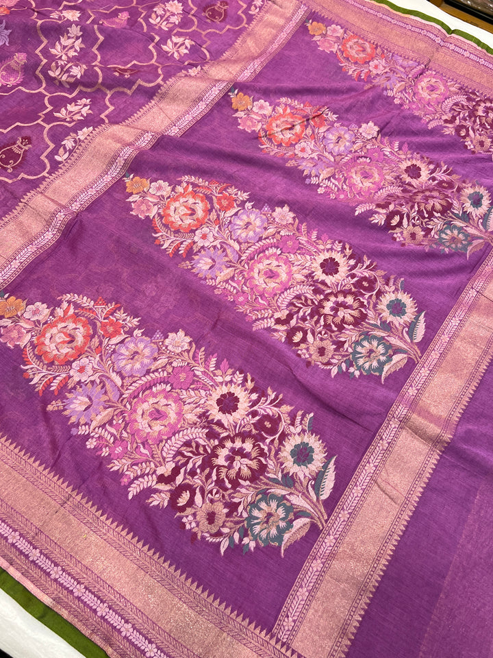 Dusty Lavender Cotton Silk Jamdani Saree with Meenakari Handloom Weave